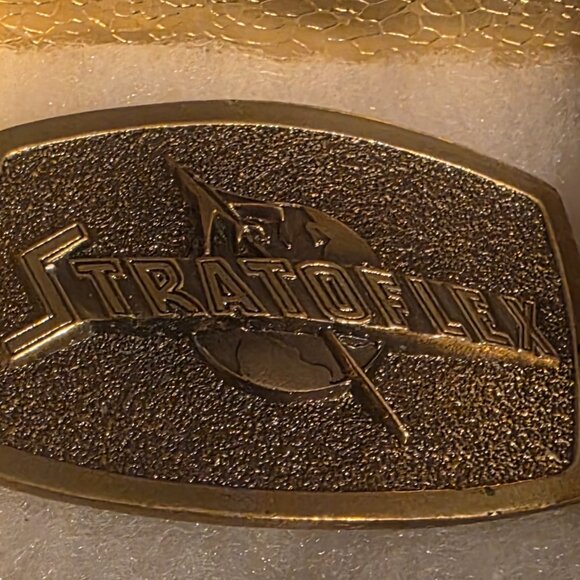 Vintage Metal Belt Buckle Nice Brass Stratoflex Airplanes Aircraft Aero